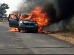 rajgarh, Car caught fire ,election campaign
