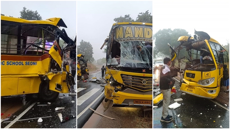 seoni, Heavy head-on collision , passenger bus