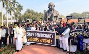 new delhi, Suspended MPs demonstrated, Parliament House 