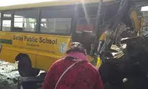 indore, Dumper hits school bus, two children injured