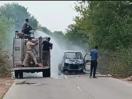 tikamgarh, car running , road becomes 