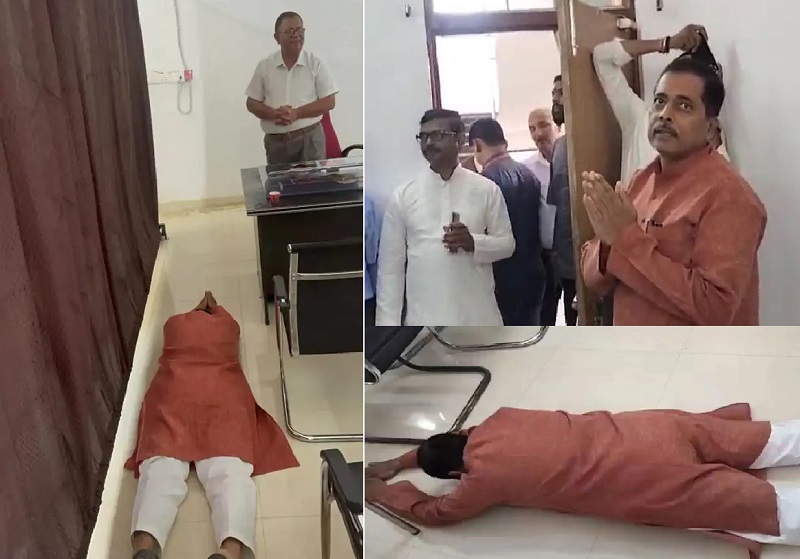 rewa, BJP MLA Patel ,prostrated himself 