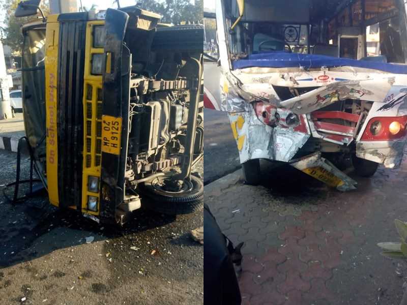 bhopal, School bus, mini bus collide strongly