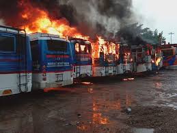Indore,fire broke out,garage, four buses ,were set ablaze