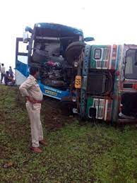 Sagar,Chartered bus collided ,container, both vehicles 